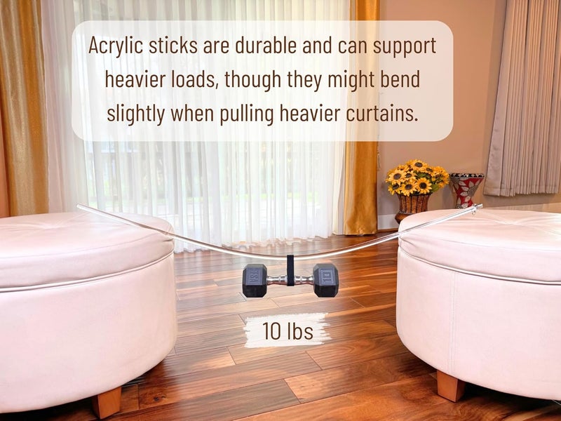 OooWow 46 inch (4 Pack) Steel Cap Acrylic Curtain Pull Wand - 2 inches shy of 48 inch - Versatile Curtain Wand - Invisible Drapery Wand - Clear Drapery Pull Rod (46 Inch) - Image 2